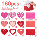 180 Pcs Valentine'S Day Cards With Envelopes Blank Heart Shaped Greeting Cards Funny Paper Cutouts Gummed Envelopes For Valentine'S Day Anniversary Weddings Invitations, 4 X 6 Inch(Cute Eyes)