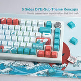 Xvx Pbt Keycaps And Japanese Sea Wave Large Mouse Pad Combo, 121 Keys Coral Sea Custom Key Caps, Extended Kanagawa Mat Desk Pad, Keycaps 75 Percent Dye Sub And Kanagawa Mice Pad (27.6''X11.8'') Kit