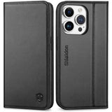 Case for iPhone 15 Pro 5G 6.1", Genuine Leather Wallet Flip Cover RFID Blocking Card Slots Magnetic Closure Shock-Absorbent Case Compatible with