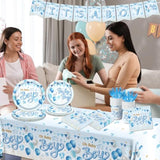 Blue Baby Shower Decorations For Boy, It'S A Boy Baby Shower Party Supplies With Baby Boy Plates Napkins Cups Banner Tablecloth For Baby Boy Gender Reveal Baby Shower Party Decor