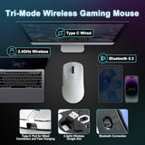 R1 Se+ Wireless Gaming Mouse, 18000 Dpi, High-Precision Paw3395 Se Sensor,55G Lightweight,Tri-Mode 2.4G/Bt5.0/Usb-C Gaming Mouse, Programmable Ergonomic Mice Suitable For Laptops/Pc/Mac (White)