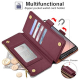 Compatible With Samsung Galaxy Z Fold7 Case Wallet With Card Holder,Z Fold 7 5G Phone Case With Strap Shockproof Pu Leather Rfid Blocking Flip Cover Credit Card Slots Women Men,Wine Red