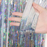 2 Pack Laser Silver Tinsel Foil Fringe Curtains, Silver Party Decorations, Metallic Tinsel Party Streamers Backdrop For New Years Birthday Halloween Wedding Party Decorations