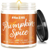 Pumpkin Spice Fall Candles For Home Scented – Vanilla, Pumpkin, Cinnamon, Clove – Perfect Home Décor Gifts For Autumn, Holiday, Christmas, Winter - 9Oz, Soy Wax, 50 Hour Burn