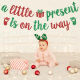 A Little Present Is On The Way Banner Christmas Baby Shower Party Decor