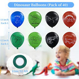 40 Pack Dinosaur Latex Balloons with Green Ribbon Birthday Baby Shower Decorations