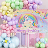 Unicorn Birthday Banner, Pastel Rainbow Backdrop for Girls' Party Decorations