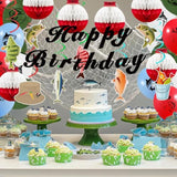 Gone Fishing Party Kit with Hanging Banner, Swirls, Balloons (Happy Birthday)