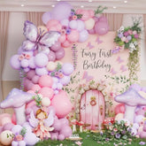 Fairy First Birthday Balloon Arch Kit 135Pcs Pastel Pink Purple Balloons With Purple Butterfly And Mushroom Foil Balloon For Spring Fairy Thmem Birthday Party Decorations (Pink Purple)