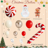 Merry Christmas Balloon Arch Garland Kit, 127Pcs Red Sand White Gold Xmas Balloons With Gingerbread Man Santa Claus Candy Cane Foil Balloons For Christmas Holiday Winter New Year Party Decorations