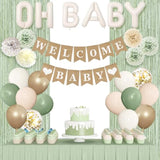 Sage Green Neutral Baby Shower Décor Set with Banner & Boho Balloons