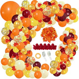 141PCS Fall Balloon Arch Kit with Orange Burgundy Balloons for Thanksgiving Party