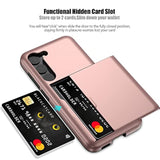 For Samsung S23 Case With Card Holder 5G 6.1 Inch Slim Dual Layer Heavy Duty Protective For Galaxy S23 Case Hidden Card Slot Wallet Case For Samsung S23(Rose Gold)
