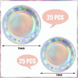 50 Pack Holographic Paper Plates Iridescent Foil Disposable Plates 7" And 9" Holographic Party Dinner Plates Round Lunch Dessert Paper Plate For Birthday Wedding Baby Shower Dining Picnic Bbq