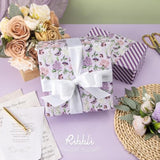 Floral Wrapping Paper Floral Butterfly And Stripe Reversible Mini Roll Birthday Gift Wrap For Women Girls Anniversary Wedding 17 Inch X 33 Feet-Purple