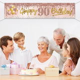 Pink Rose Gold 90th Birthday Banner for Indoor/Outdoor Decor
