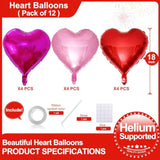 12 Pcs Red Heart Shape Foil Mylar Balloons 18 Inch Love Balloons For Valentine'S Day Birthday Party Decorations Wedding Engagement Romantic Decor (Red & Pearl Pink & Hot Pink)