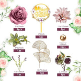 Purple Flower Cake Topper – Happy Birthday Roses & Eucalyptus Décor