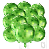 4Pcs Pixel Balloons – 18-Inch Green Pixel Aluminum Foil Balloons, Party Decorations for Boys and Girls Birthday Celebrations and Gaming-Themed Parties