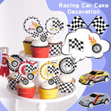 Race Car Birthday Cake Decoration 24Pcs Racing Car Cake Toppers Checkered Flag Cars Cake Cupcake Decorations For Man Boy Kid Racing Cars Theme Birthday Supplies Party Favors