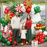 Christmas Balloon Arch Kit, Red Green Gold White Balloon Garland with Star Candy Cane Foil Balloons for Xmas Party
