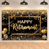 Happy Retirement Backdrop 59x39in Black Gold Party Banner