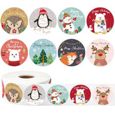 1000Pcs Christmas Stickers 1.5" Xmas Winter Woodland Animal Snowman Pine Tree Stickers Self-Adhesive Label Decals For Envelopes Cards Gifts Decor Party Supplies, 8 Designs