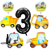 7 Pcs Construction Balloons 40" Number 3 Excavator Truck Bulldozer Birthday Decor