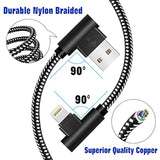 MFi Lightning Charger 3-Pack Right Angle Nylon Cables 3 6 10Ft for iPhone iPad