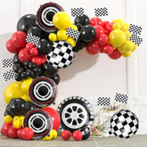 178Pcs Race Car Balloon Garland Arch, Red Black Yellow Balloons Decoration With Checkered Flags And Wheels, Racing Themed Birthday Party Supplies For Boys & Girls