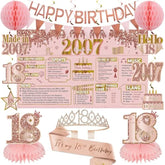 18th Birthday Decorations Pink Rose Gold Crown, Sash, Banner & Centerpieces