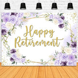 Happy Retirement Backdrop 7x5ft Purple and White Flowers Retirement Party Decorations Background Congrats Retired Banner Photo Booth Props