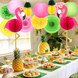 13 Pcs Hawaiian Party Honeycomb Paper Cutouts, Tropical Flamingo Honeycomb Paper, Flamingo Pineapple Fan Lantern Pom Flowers Honeycombs For Tropical Summer Beach, Birthday, Luau Party Supplies