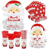 200 Pieces Christmas Santa Party Supplies Tableware Set Include Disposable Paper Plates Cups Napkins Cutlery Straws With Merry Christmas Ho Ho Ho Santa For 25 Guests Dinnerware Holiday