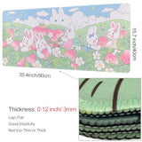 Large Rubber Mouse Pad 35.4" X 15.7"X0.12", Long Cute Mouse Keyboard Mat For Office Home & Gaming, Rabbits & Strawberry