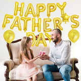 16 Inches HAPPY FATHER'S DAY Letter Balloon Banner with Star and Latex Balloons - Mylar Foil Alphabet Balloons Sign for Father's Day Dad Party Decorations, Family Gathering Supplies (Gold)