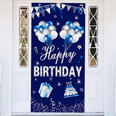 Blue Silver Happy Birthday Door Banner Decorations For Men Boys, Happy Birthday Door Cover Sign Party Supplies, 16Th 21St 30Th 40Th 50Th 60Th Birthday Background Photo Booth