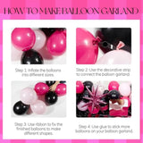 Pink and Black Birthday Party Decor Banner Fringe Curtains and Foil Balloons