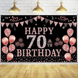 70Th Birthday Decorations - Rose Gold 70Th Birthday Banner & Backdrop (5.9 X 3.6 Ft) Party Supplies