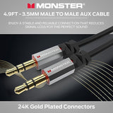 Monster Gen2 Essentials Audio Cable 3.5mm Male to Male Aux Cord for Car, iPhones, Headphones, 4.9FT Duraflex Jacket, Gold-Plated Connectors, Superior Sound Quality and Durable Cable