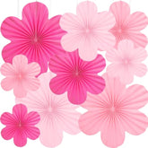 Hot Pink Paper Fans Hanging Ornaments – Set Of 9?Paper Flowers Decorations For Wall, Pretty In Pink Party Decorations, Floral Backdrop For Classroom?Birthday, Wedding, Baby Shower & More