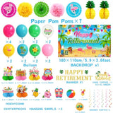 Beach Retirement Party Decorations, Aloha Party Decorations Includes Happy Retirement Banner Hawaiian Backdrop And Hanging Swirls Honeycomb Centerpieces, For Aloha Decor