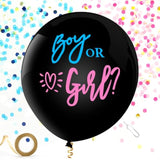 Gender Reveal Balloon, 36 Inch Black Jumbo Boy Or Girl Confetti Balloon With Blue Pink Confetti For Baby Gender Reveal Ideas Baby Shower Party Decoration
