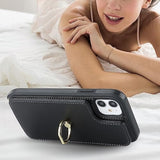For Iphone 11 Phone Case With Card Holder And Strap For Women,Crossbody Lanyard,Kickstand Ring Stand,Snap Clasp,Phone Wallet Cases 6.1 Inch(Black)