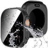 3 In 1 For Apple Watch Ultra 3/2/1 49Mm Waterproof Case, Front Privacy Tempered Glass Screen Protector + Back 360° Protective Bumper Cover-Black