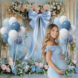Dusty Blue Bow Balloon Kit β 34Pcs Light Blue And Clear Printed Bow Balloons Garland For Coquette Birthday Party Decorations, Baby Shower, Beach Bridal Shower,Room And Wall Decor