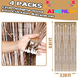 4-Pack Champagne Gold Foil Fringe Curtains 3.2x9.8 ft for Party and Photo Booth