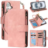 Compatible With Iphone 16 Plus Case Wallet - Pu Leather Wallet Case For Iphone 16 Plus With Card Holder Rfid Blocking Zipper Pocket Flip Folio With Wrist Strap Protective Case (Pink)