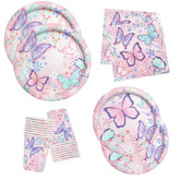 Butterfly Birthday Party Supplies Disposable Paper Plates Napkins And Cups For Butterfly Girl Party Birthday Decorations, Serve 16
