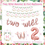 231 Pcs Two Wild Birthday Decorations Girl, Jungle Safari Animal Theme 2Nd Party Supplies Backdrop Balloon Garland Leaves Banner Tablecloth Cake Topper Plate Napkin Cup Straw Knife Fork Spoon